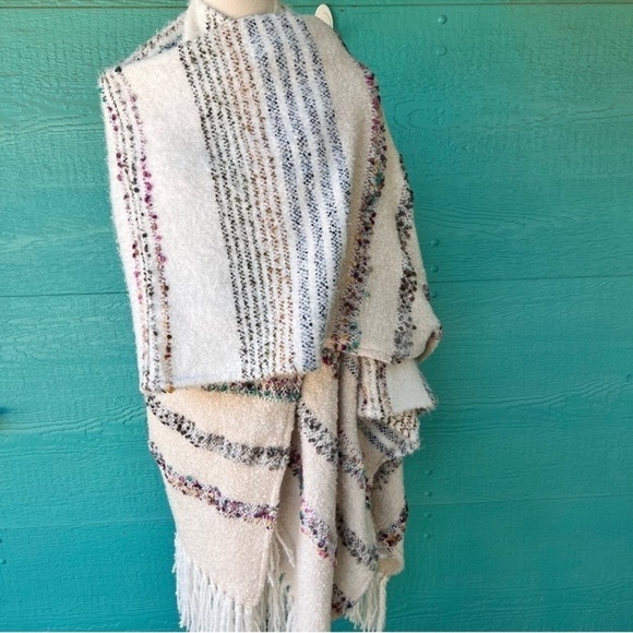 Anthropologie Striped Fringe Cardigan Poncho One Size - Picture 13 of 13